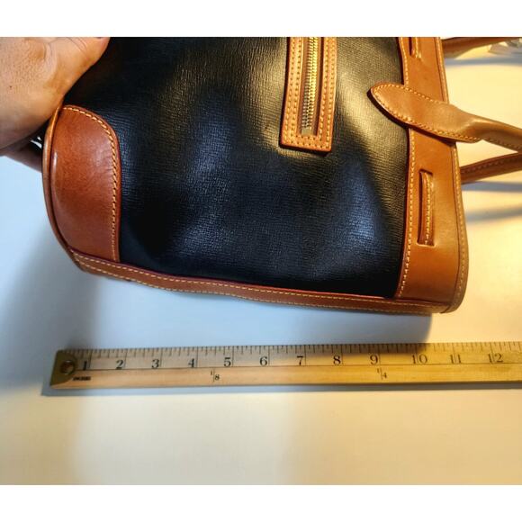 Dooney & Bourke Saffiano Tassel Bucket Tote Bag in black with tan trim - Picture 8 of 16